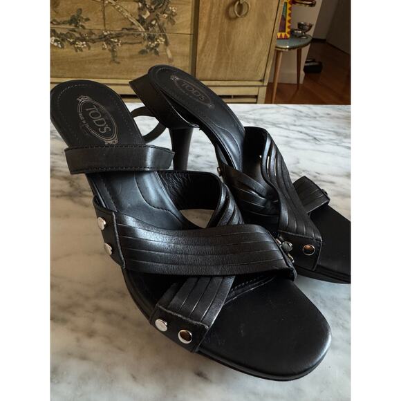 Tod's Platform Black Leather Strappy Sandals - Picture 1 of 5